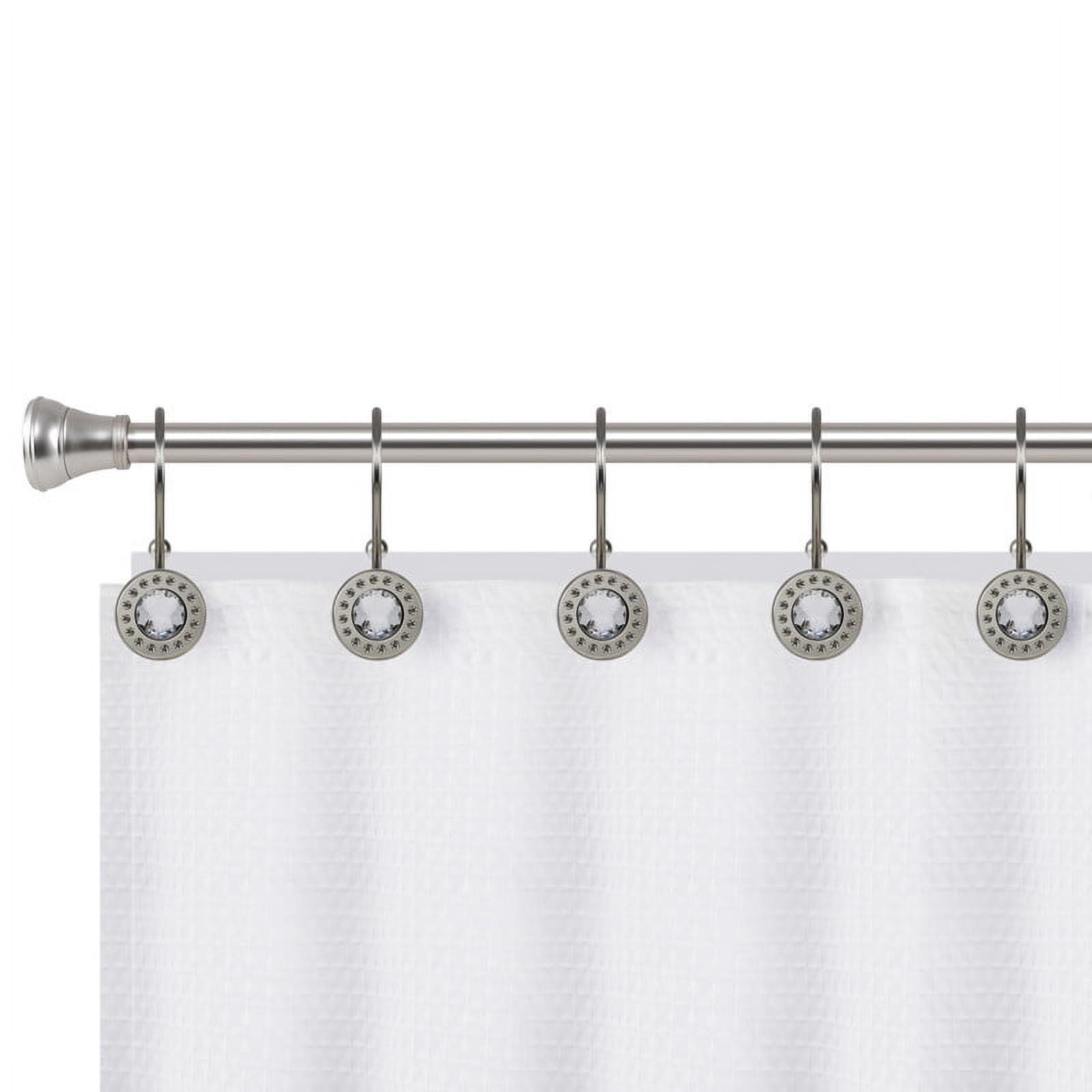 Utopia Alley Shower Rings, Double Shower Curtain Hooks for Bathroom, Rust Resistant Shower Curtain Hooks Rings, Crystal Design, Set of 12, Brushed Nickel