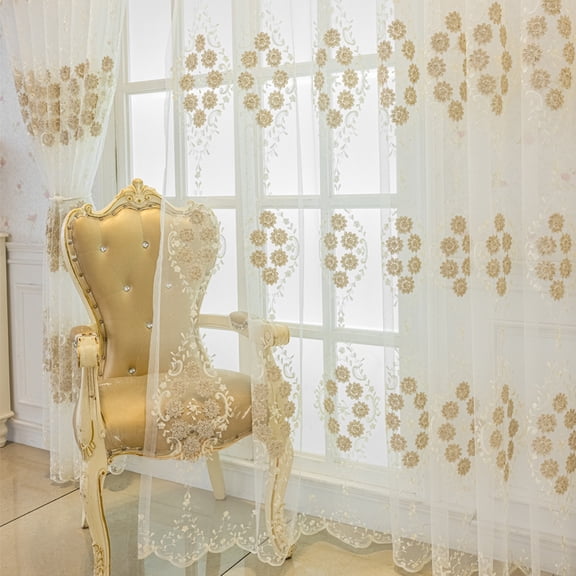 Sunyuer Lace Sheer Curtains for Living Room 2 Panels - White Drapes with Embroidered Floral Light Filtering Window Treatments for Bedroom Dining