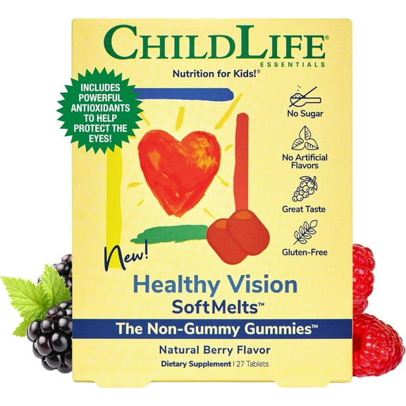 ChildLife Essentials Healthy Vision SoftMelts: Eye Health Support for Kids, Natural Berry Flavor, 27 Tablets