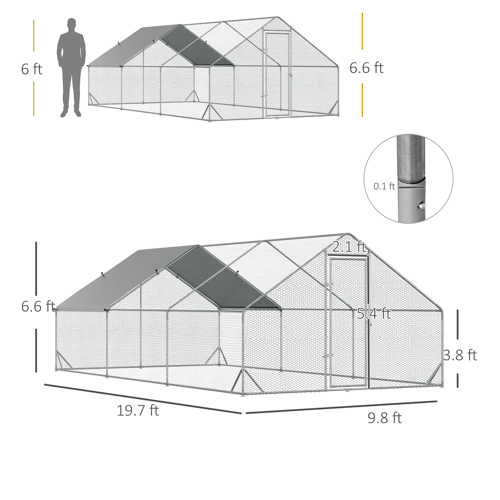 PawHut Galvanized Metal Chicken Coop Walk-in Enclosure w/ Cover for Outdoor