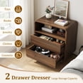 thumbnail image 5 of Aufeile Curved Wood End Table with Charging Station, 23.6" Large Side Table with 2 Drawers & Storage Shelf, Modern Accent End Table for Living Room or Bedroom, Walnut, 5 of 8