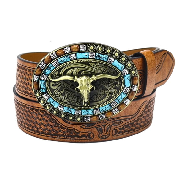 YIGSECU PU-Leather Teens Man Cowboy Belt Adjustable Waist Belt for Trousers Non-slip