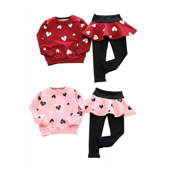 Spring Autumn Little Girls Clothes Set Outfit Heart Print Cotton Sweatshirts Top and Leggings Set
