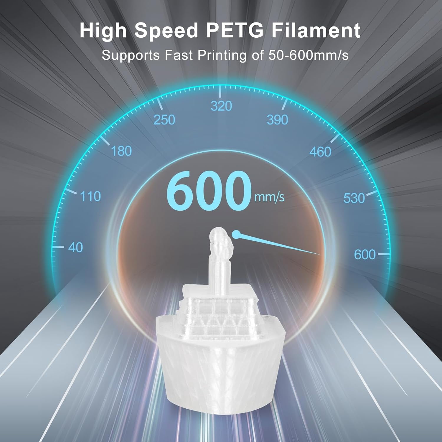 Clear PETG Filament 1.75mm 1kg, Crystal Transparent 3D Printer Filament Up to 600mm/s Fast Printing, Tough & Durable for Lampshade, Creative DIY & Home Decor