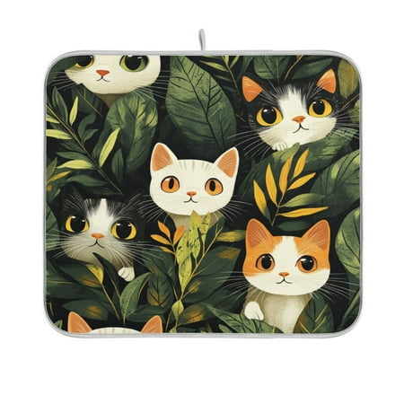 

BZSMCE Dish Drying Mat Cartoon Cats Peeking Design Drying Mats
