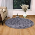 thumbnail image 3 of IR Imperial Rooms Solid Collection Shaggy 4x4Ft Round Rug for Living Room Fluffy Rug Grey, 3 of 12