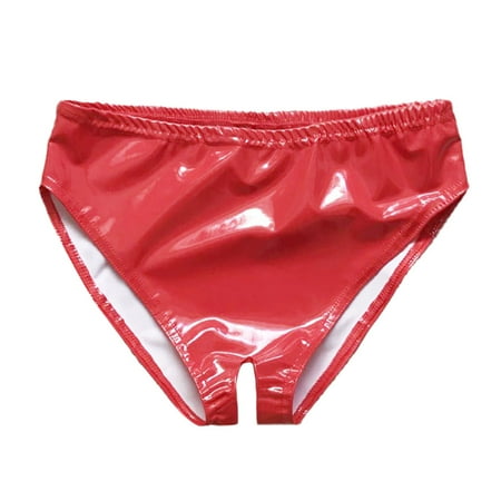SNOWSONG Clearance! Underwear for Women  Women Low Rise Thongs Crotchless Metallic Vinyl Latex Underpants Shiny High Cut Lingerie Panties Red XL