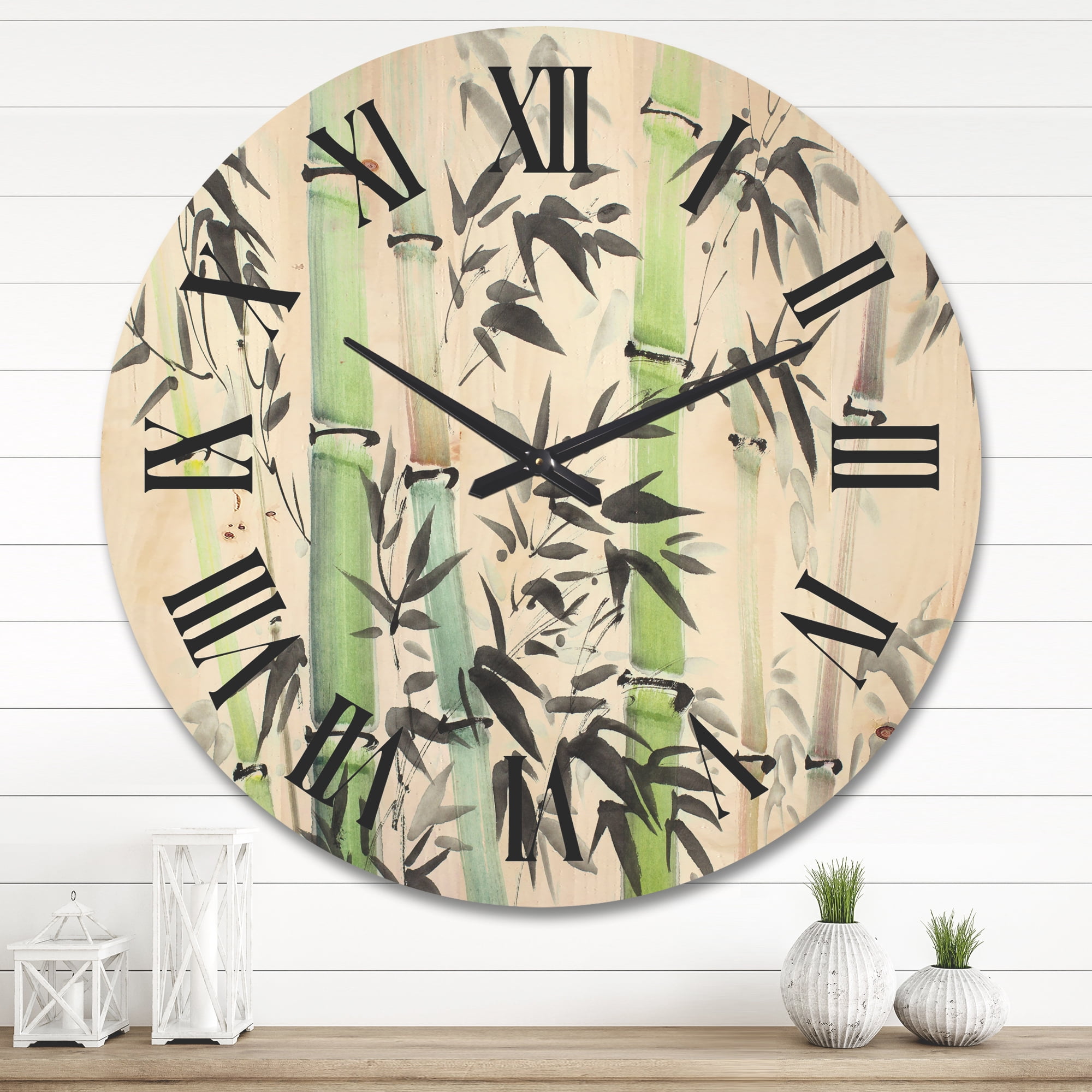 Designart 'The Forest of Bamboo Branches II' Lake House Wood Wall Clock