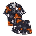 thumbnail image 5 of siminsem Satin Pajama Set with Graphic Print for Women Cute Short Sleeve Button Front Top Matching Shorts 2 Piece Sleepwear Loungewear Lounge Set, Grey,XXXL, 5 of 5