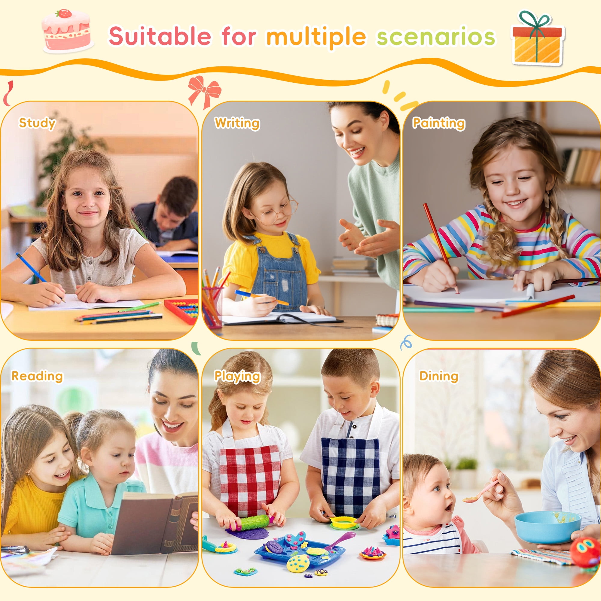 Reasea Wooden Kids Table and Chair Set, Activity Table with Storage, Kids Craft Desk