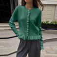 thumbnail image 5 of gbyLJF Womens Ruffer Sweater Cardigan Button Down Long Sleeve Crew Neck Cropped Knitted Tops Green, 5 of 6