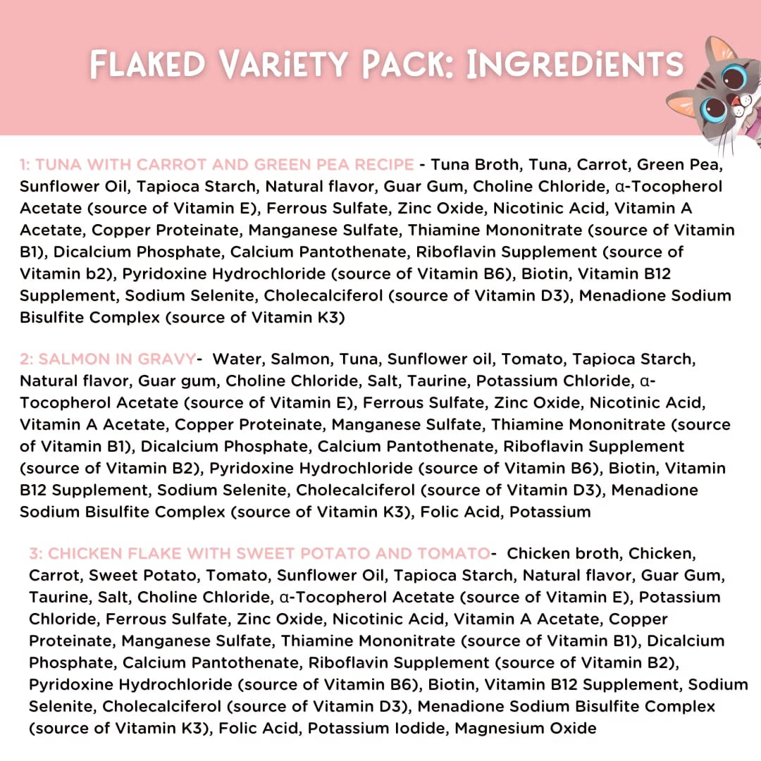 LOVE, NALA - Natural Adult Cat Wet Food - FLAKED Variety Pack - Salmon, Tuna, Chicken - Grain Free, Non-GMO, Lean Protein, Omega 3, Digestive Fiber Blend, Added Minerals & Vitamins - 12 Pack 2.4 lbs.