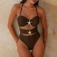 thumbnail image 5 of Guluxicc Women's Halter Neck One Piece Swimsuit Starfish Decor Cut Out Solid Color Push-Up Padded Bathing Suit Holiday Beach Swimwear, 5 of 6