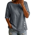 thumbnail image 2 of Womens Tops Elbow Length Sleeve Tshirts for Women Crew Neck Solid Color Button Summer Fall T-Shirts, 2 of 7