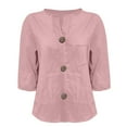 thumbnail image 4 of Women's T-shirts Linen Shirts For Women Summer Trendy V Neck 3/4 Sleeve Top Loose Vacation Beach Solid Blouses Tunic Tops T-shirts, 4 of 6