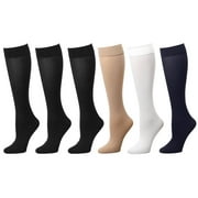 6-Pack Assoted Color Women Trouser Socks with Comfort Band Stretchy Spandex Opaque Knee High
