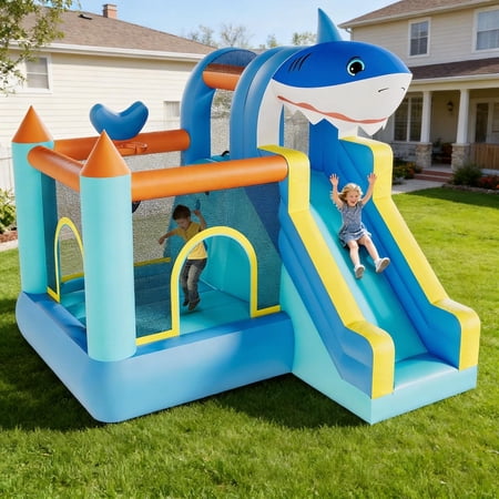 Inflatable Bounce House Kids Bounce House Jump Bouncer with Air Blower and Slide Jumping Family Backyard Bouncy Castle for Indoor & Outdoor