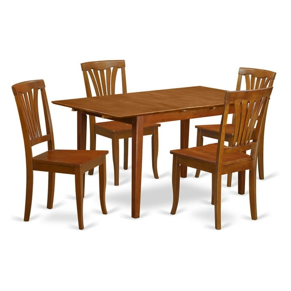 East West Furniture  5 Piece Dining Set- a Dining Table  and 4 Solid Chairs, Saddle Brown(Seat Type Options) PSAV5-SBR-W