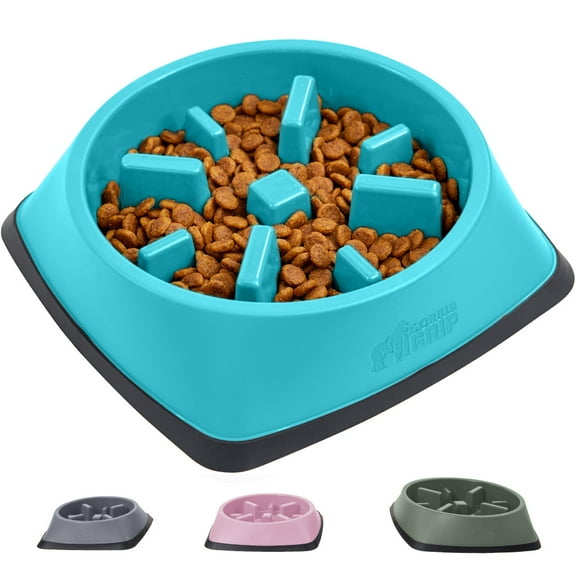 GORILLA GRIP BPA Free Slow Feeder Dog Bowl, Interactive Puzzle Toy for Dogs and Cats, Food Training, Keeps Pets Busy and Prevents Puppy Overeating, 1 Cup Turquoise