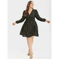 thumbnail image 4 of CurveSoul Gold Polka Dot V-Neck Lantern Sleeve Long Sleeve Elastic Waist Dress Comfortable Elastic Cuffs Mid Length Casual Dress, 4 of 4