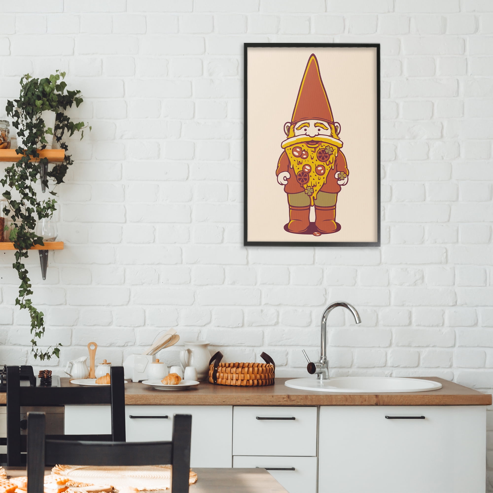 Stupell Industries Happy Pizza Gnome Black Framed Giclee Art, design by Tobe Fonseca
