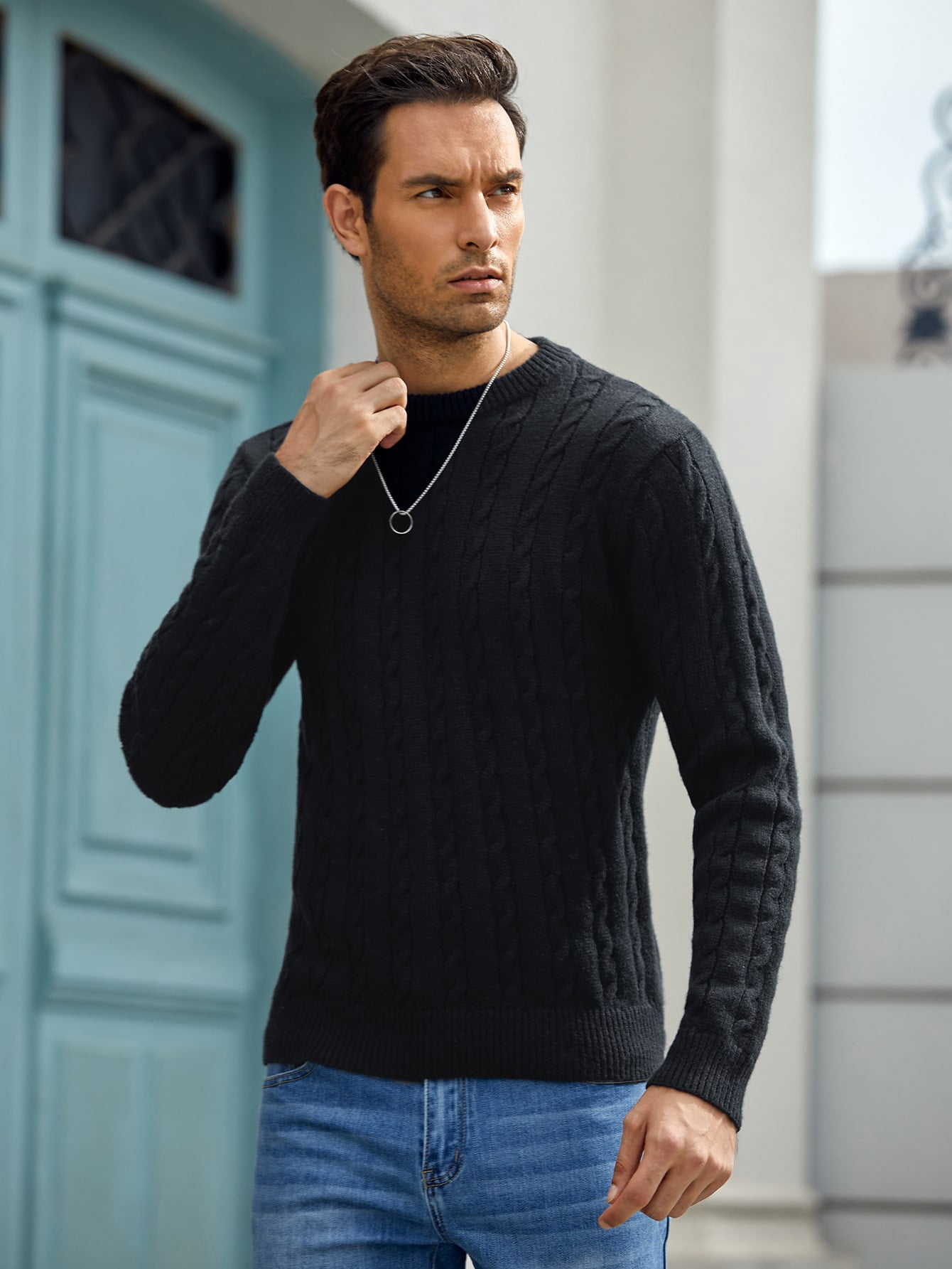 Men Solid Cable Knit Sweater XXL(14 