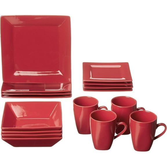 Red | Nova Square 16 pc Dinnerware Set