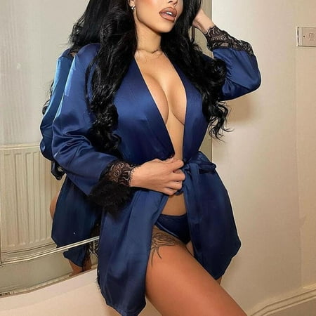 

Juebong Women s Underwear Deals Clearance Under $5 Women s Sexy Stitching Lace Backless Perspective Nightdress Temptation Sexy Lingerie Deep V Lace Pajamas Blue L