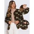 thumbnail image 2 of DARING DIVA Fleece Jacket Floral Print Long Sleeve Outwear XS Brown, 2 of 6