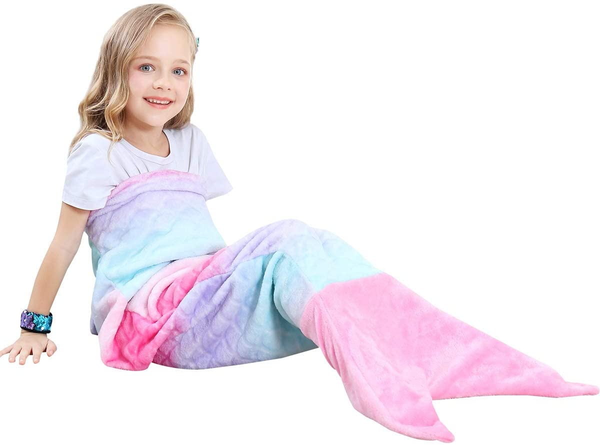 Snuggie Tails Purple Mermaid Super Soft Wearable Blanket for Kids 