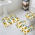 thumbnail image 3 of Summer Sunflowers Bathroom Rugs Set Watercolor Floral White Non Slip Absorbent Soft Bath Mats 3 Piece Set with Bathroom Rug, U-Shaped Floor Mat, Toilet Seat Cover Large Size, 3 of 9