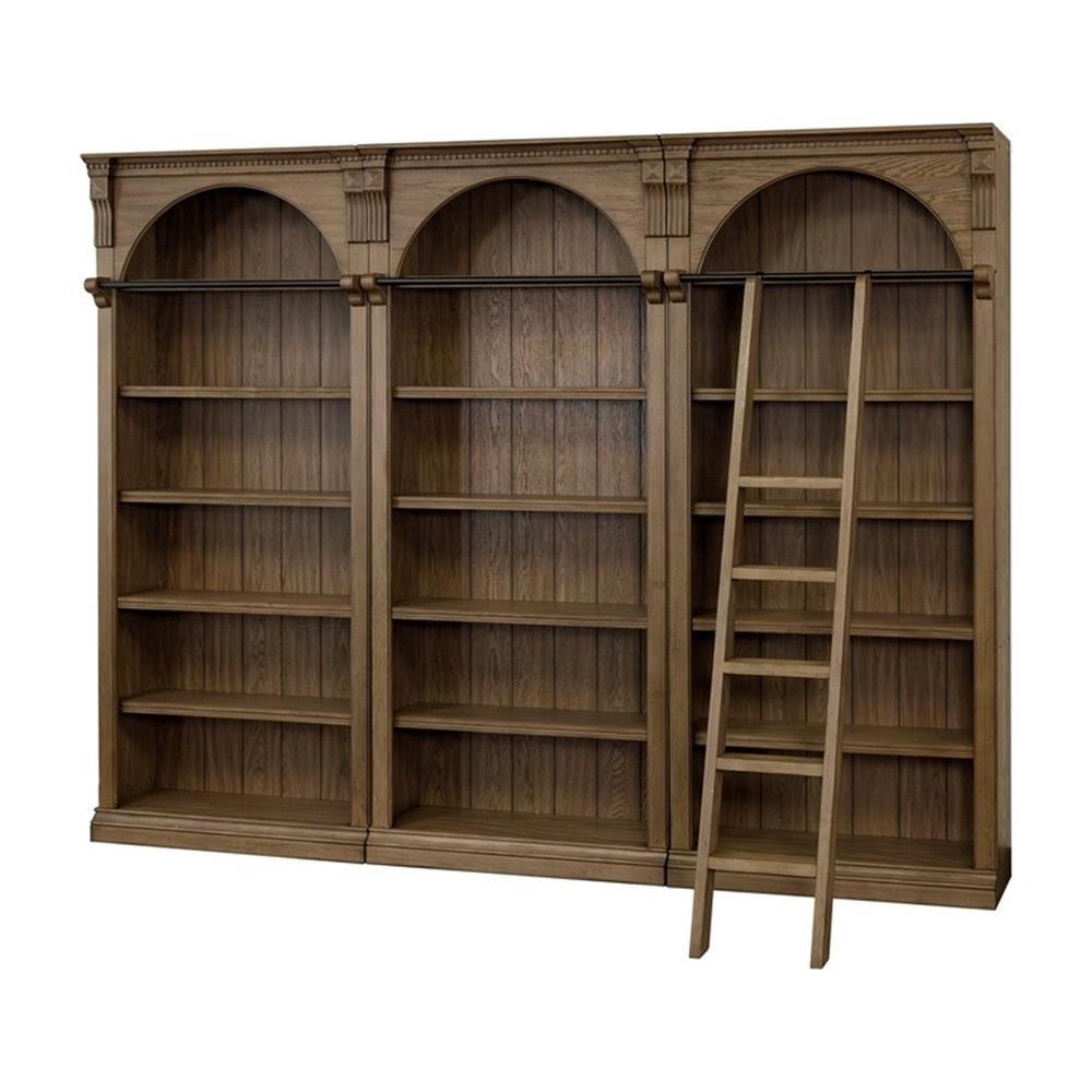 Traditional 8' Tall Wood Bookcase Wall With Ladder Office Bookcase Brown
