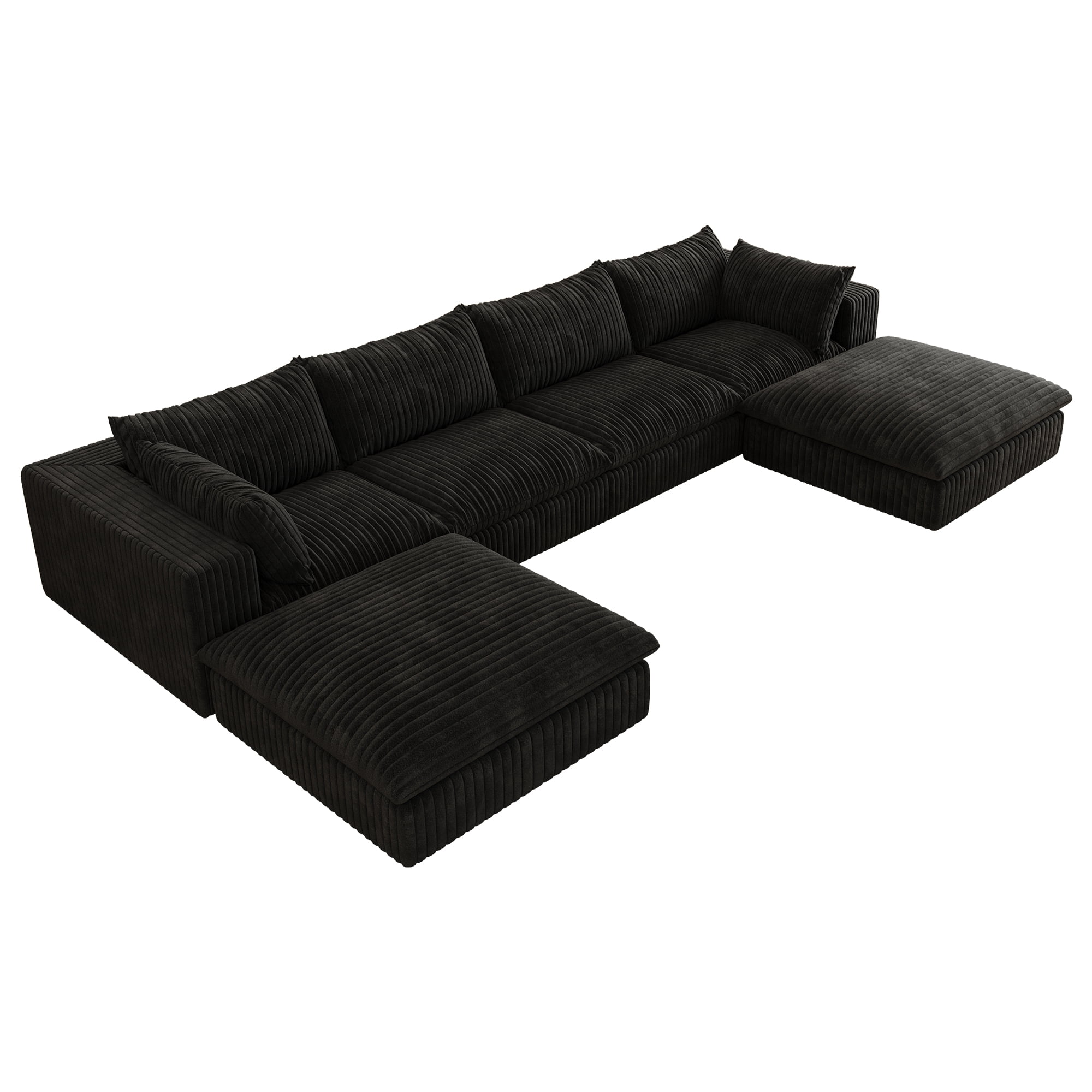 MAYEERTY 157.6" Cloud Sofa Black Corduroy Deep Seat Double-Layer Removable Cushion No Assembly Multi-Rooms