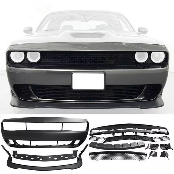 Fit for 2015-2023 Dodge Challenger Hellcat Style Front Bumper Cover w/Grille Lip