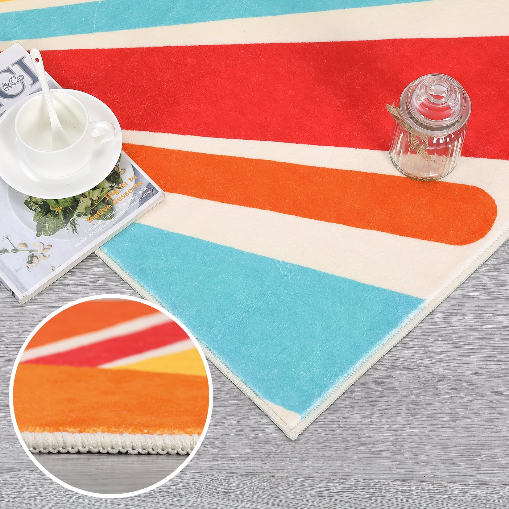 Hasoo 3' x 3' Round Rug Colorful Washable Circle Area Rug Sun Print Modern Non-Slip Non-Shedding Floor Cover for Home Decor, Red/Orange