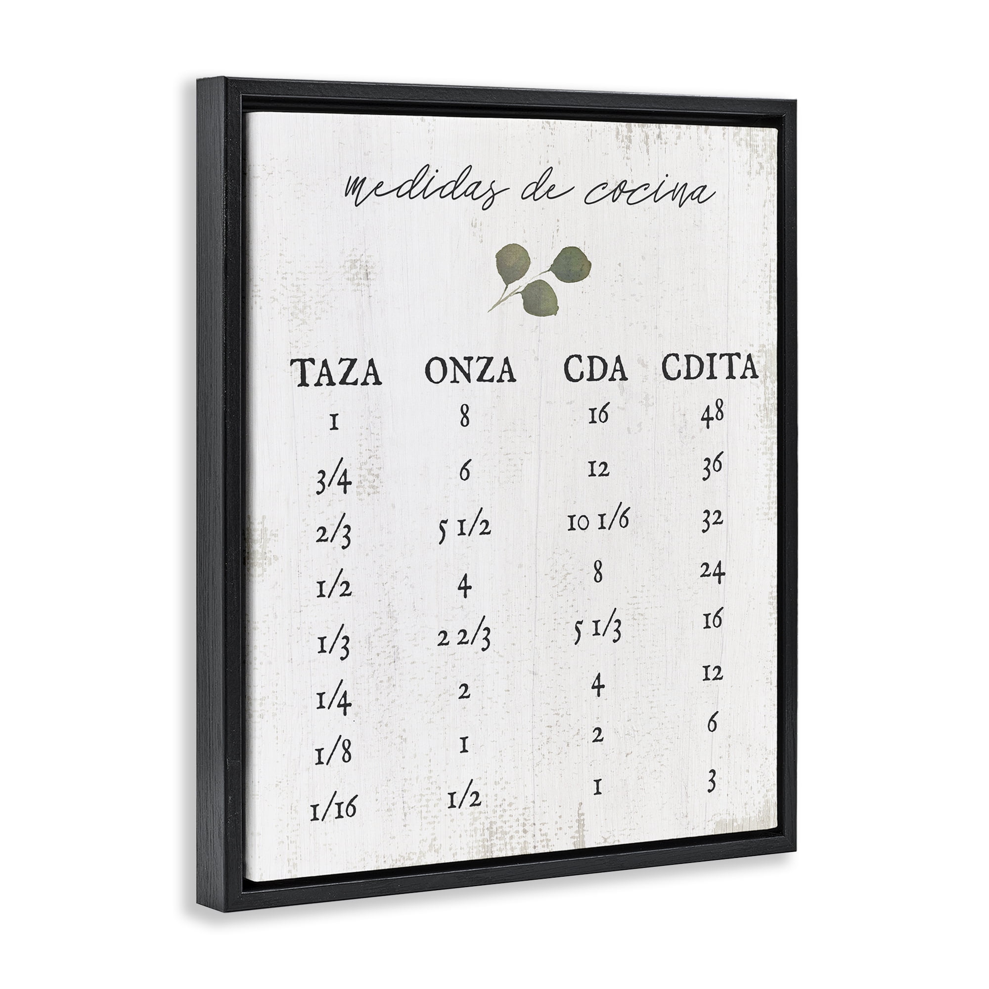 Stupell Industries Tabla de Medidas de Cocina Charts and Diagrams Painting Black Floater Framed Art Print Wall Art, 25 x 31