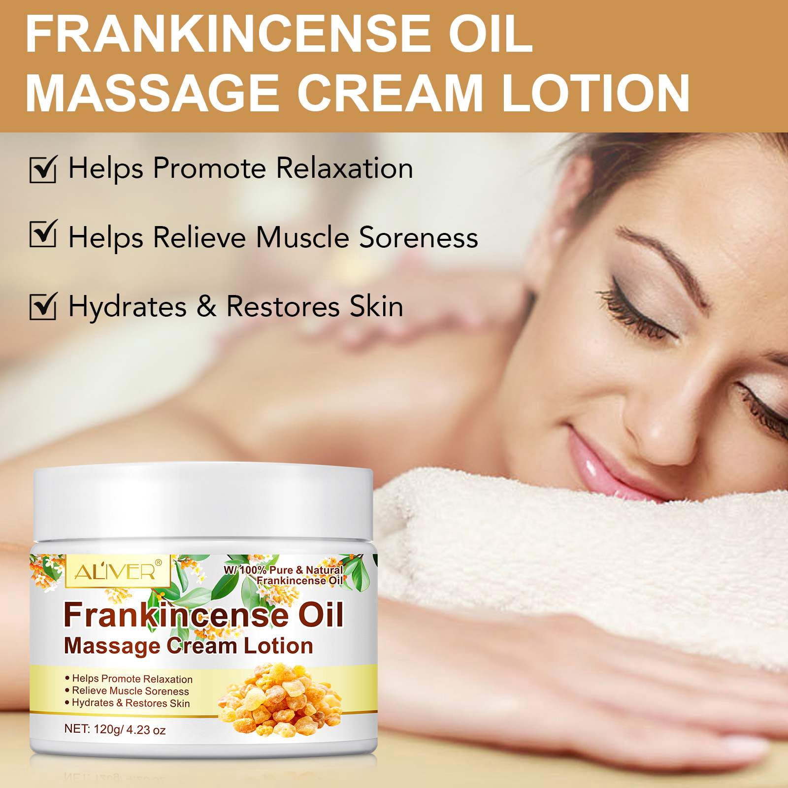 Frankincense Oil Cream for Hydrate Skin, Massage Lotion for Body, Better Relaxation & Stress Relief, Rich in Vitamin E, 3 Pack