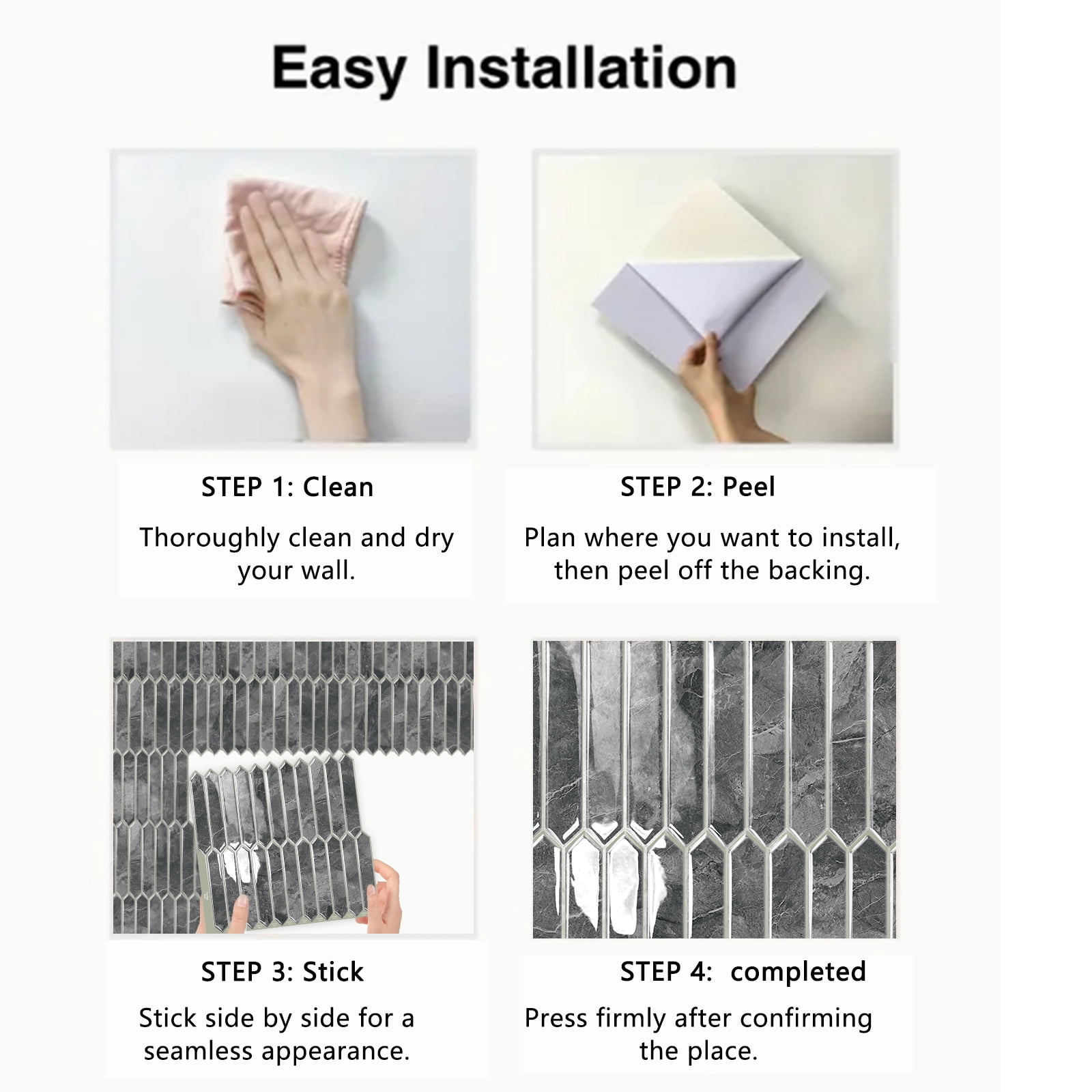 DEWOO Gray Long Hexagon Tile Peel and Stick Backsplash, 10 Sheets Self-Adhesive Wall Tiles Stick on Back Splash for Kitchen, Bathroom, Fireplace,RV(12"×12")