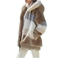 thumbnail image 2 of LoyisViDion Coat Women Plus Size Winter Warm Loose Plush Zip Hooded Jacket Coat Khaki 6(M), 2 of 6