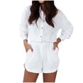 thumbnail image 1 of Moda mujer Casual verano cuello pico botón manga larga camisa Top + pantalón conjunto Wmkox8yi  bvn138, 1 of 9
