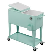 CRXX 80QT Rolling Outdoor Patio Cooler Cart on Wheels Portable Ice Chest with Shelf