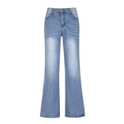 Efsteb Jeans for Women, Women's High Waist Baggy Denim Pants Loose Wide Leg Cargo Jeans Straight Trousers with Pocket Dark Blue L