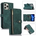 thumbnail image 2 of Decase for iPhone 14 Pro Max Wallet Case (2022 Release), Shockproof PU Leather Zipper Purse with Crossbody Strap & Wrist Strap Card Holder Cover for iPhone 14 Pro Max, Darkgreen, 2 of 9