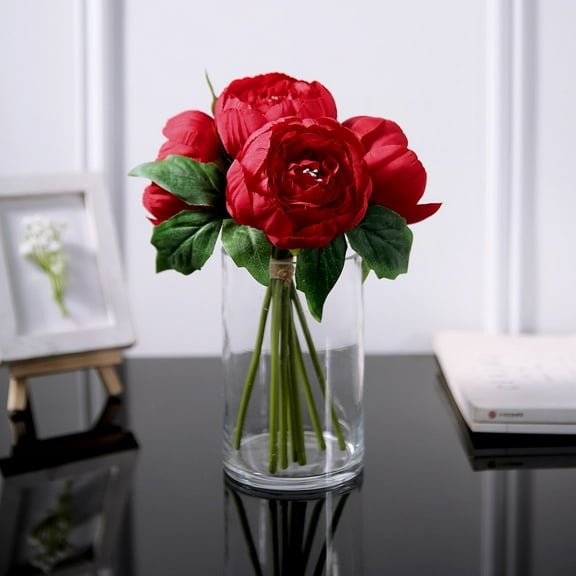 Efavormart 10" Tall | 5 Heads Red Artificial White Silk Peonies - For DIY Wedding Party Decor