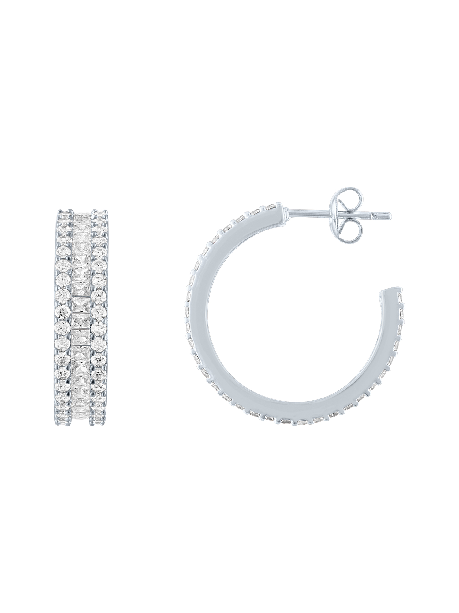 Ladies Brilliance Fine Jewelry Sterling Silver Plated Simulated Diamond Hoop and Bangle Set