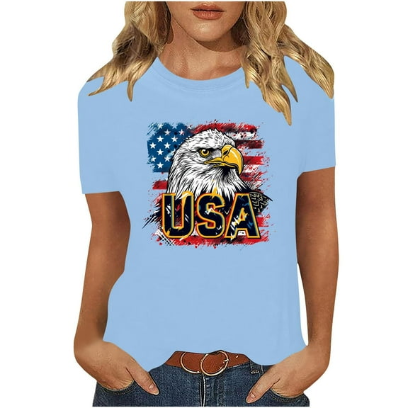 VerPetridure American Flag Shirts for Women 4th of July T Shirt Funny USA Print Crew Neck Tees Patriotic Casual Short Sleeve Tops