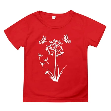 

LNMQLPDBS Kids T-Shirts Black Summer Children s Wear Dandelion Cute Print Children s Round Neck T Shirt Medium Short Sleeve Top for Children