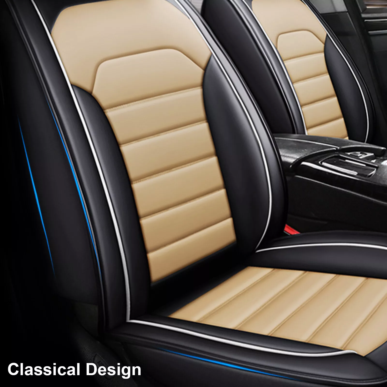 Car Seat Cover Fit for Ford Bronco Sport 2021-2025, Breathable Faux Leather Automotive Cushion Protector Front& Rear Full Set for Escape Fusion Focus Black Beige