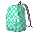 thumbnail image 2 of Green and White Wavy Checkered Backpack for School, Cute School Bag with Adjustable Shoulder Straps and Padded Back, 15.7"x11.8"x5.5", 2 of 5