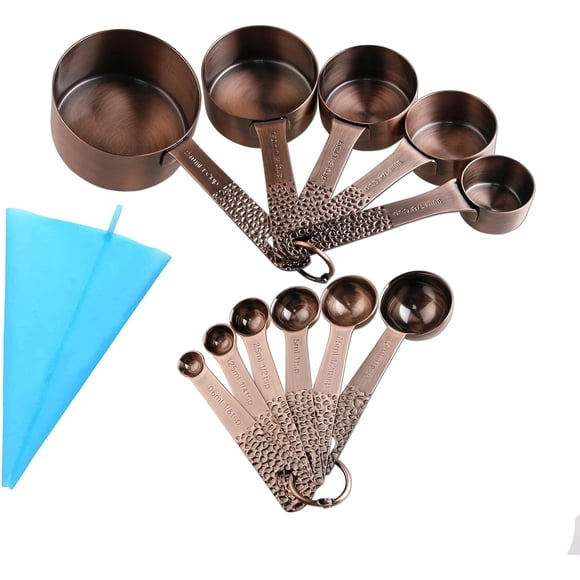 MISSUNNY Copper Measuring Cups and Spoons Set, 11 Pieces, Copper, Stainless Steel with Copper Paint, Measuring Set, Home & Kitchen